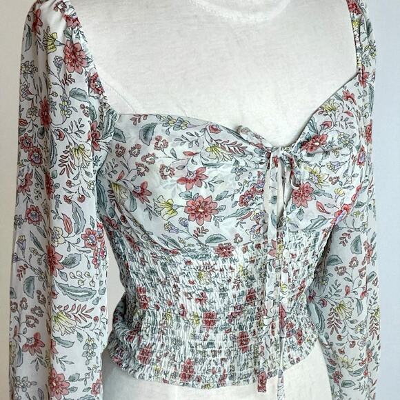 Love Tree Floral Blouse XS-S Coquette Fairy Boho Regency Victorian Peasant Top - Picture 3 of 8